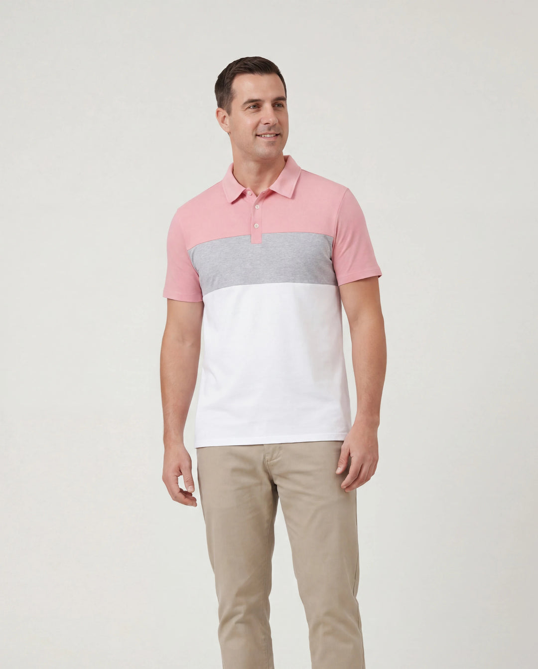 Family Matching Pink Set Solid Colorblock Polo collar Short-sleeve Shirt or Ruffle-sleeve Belted Dress Pink