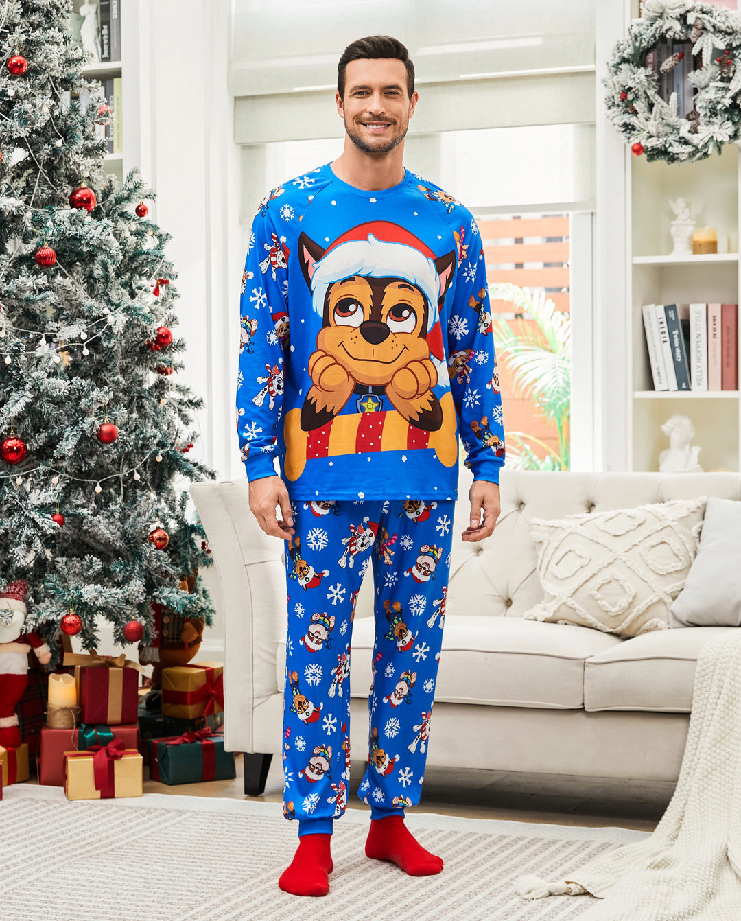 PAW Patrol Christmas Family Matching Chase and Marshall Pajamas Sets with Christmas Socks