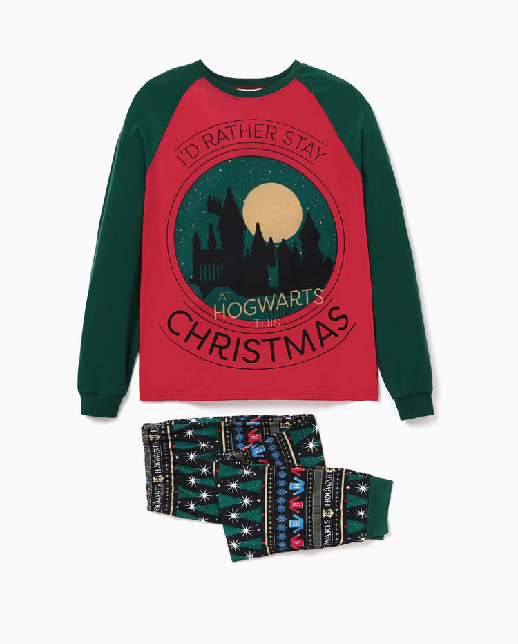 Harry Potter familienpassende Weihnachts-Pyjama-Sets mit Hogwarts-Grafik und Weihnachtssocken