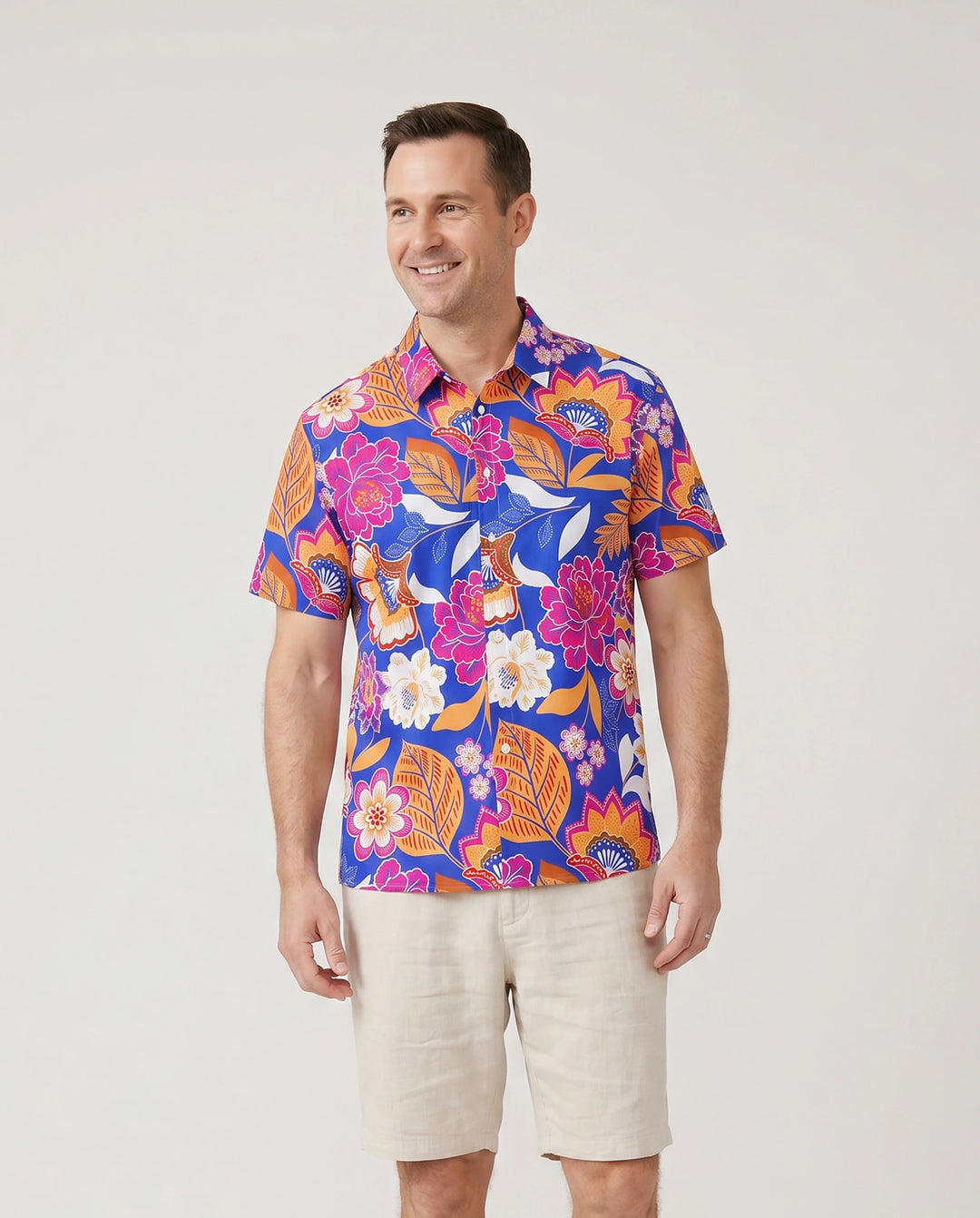 Tenues hawaïennes assorties pour la famille, vêtements de vacances à imprimé floral tropical, robe ceinturée à bretelles ou chemises à manches courtes, ensemble de vêtements de plage d'été bleu marine
