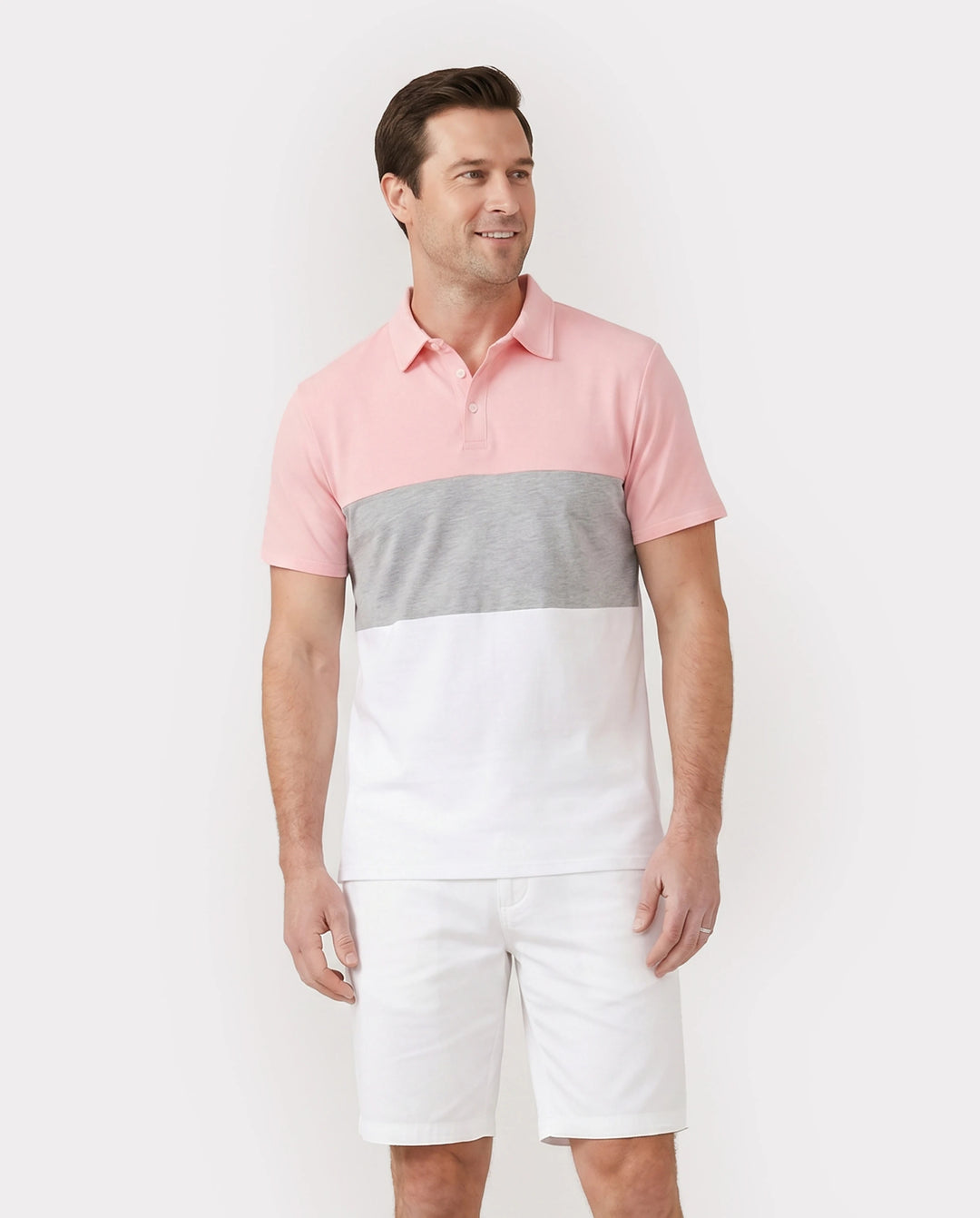 Conjuntos familiares de vestidos midi con estampado floral sin mangas en rosa y polos de manga corta con bloques de color en rosa