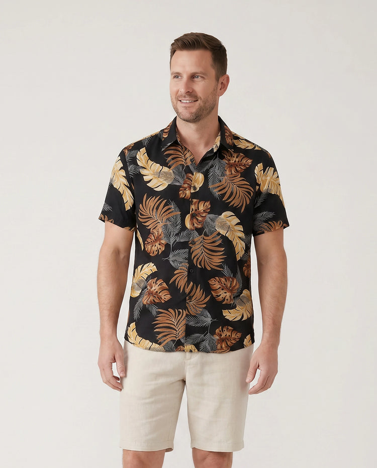 Ensemble de plage à imprimé floral assorti pour toute la famille, chemise à manches courtes ou haut caraco et pantalon large pour les vacances d'été, noir et blanc