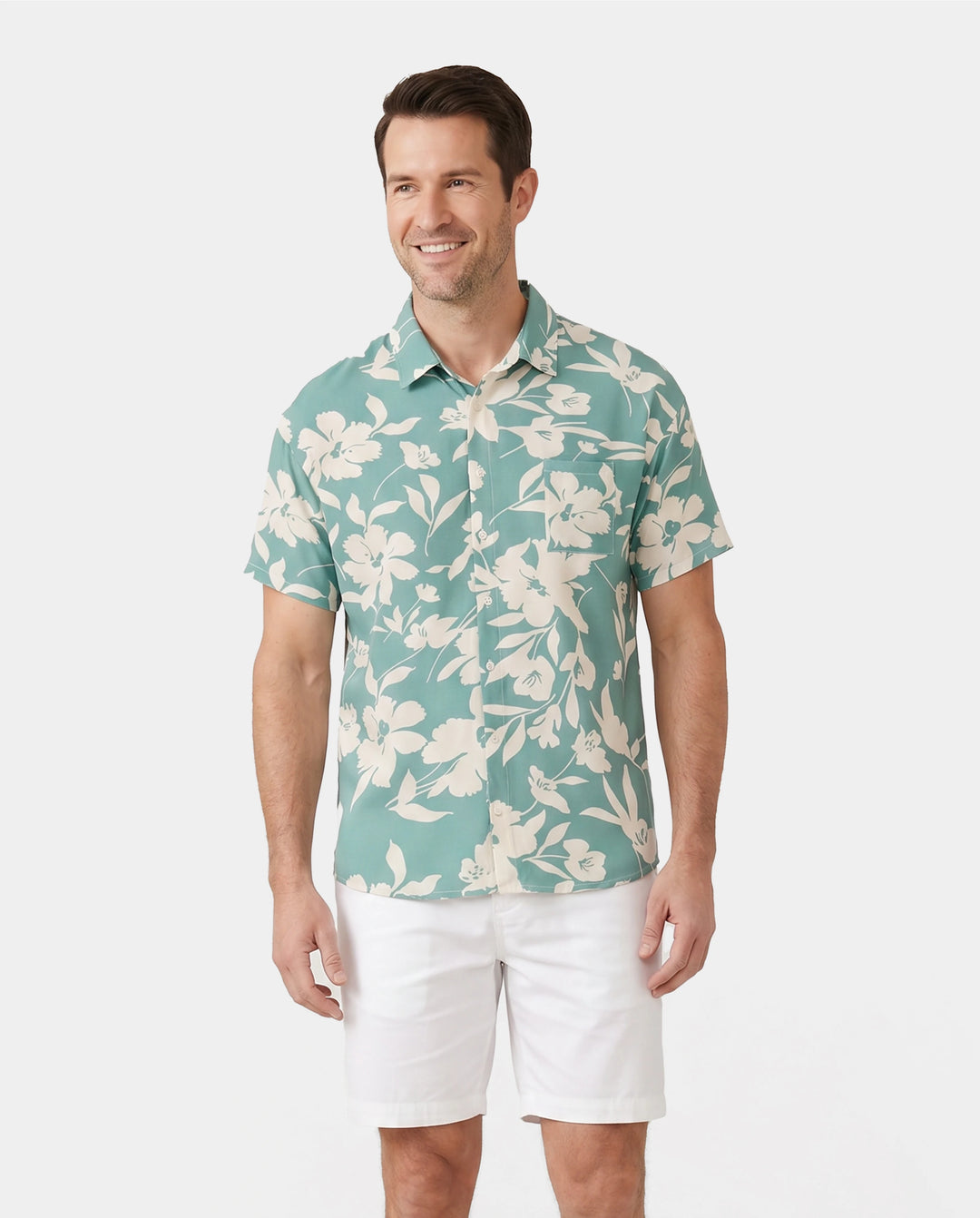 Family Matching Leaf Print Green Short-sleeve Shirt or Sling Shirred Dress Set Green