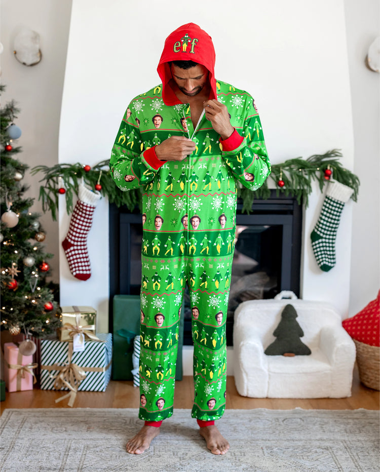 Mono familiar navideño a juego con capucha y estampado Fair Isle de ELF, color verde