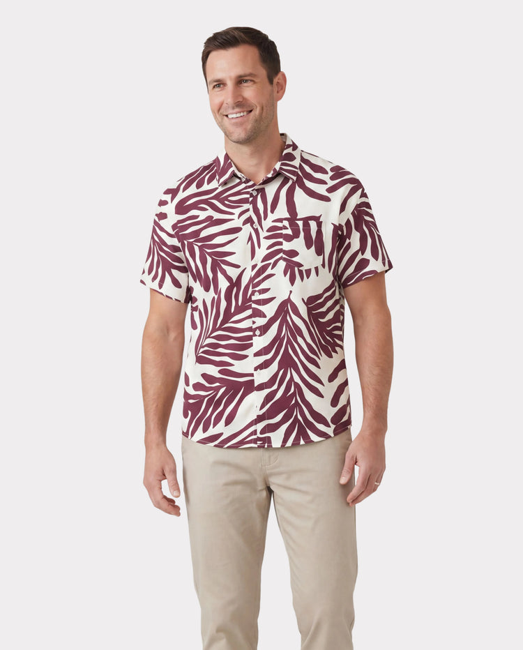 Family Matching Outfits Red Leaf Print Shirts and Strap Belted Dress for Hawaii/Cruise/Resort/Casual Wear White