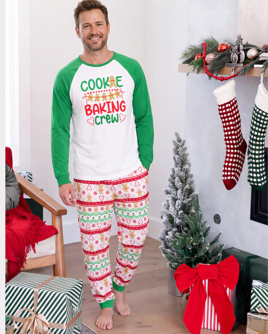 Christmas Matching Family Pajamas Gingerbread Print Green