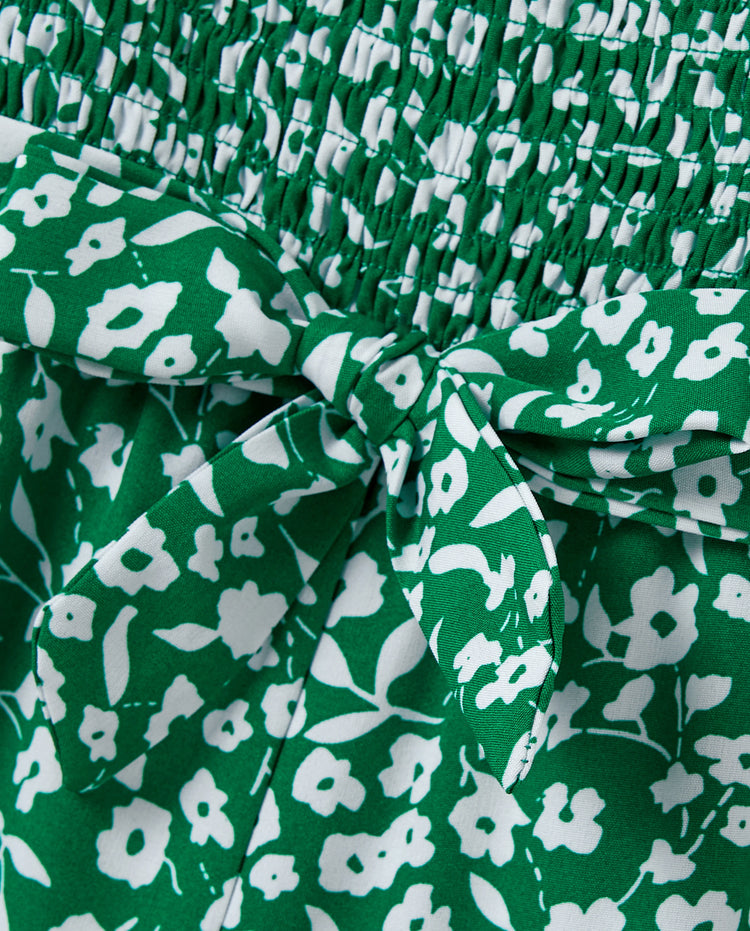 Matching Floral Print Green Smocked Strap Jumpsuits for Mommy and Me Green