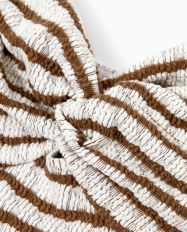 Matching Striped Dresses for Mommy & Me  Twist-Front Dress with Tulle Skirt, Perfect for Summer Family Outings & Photos Khaki