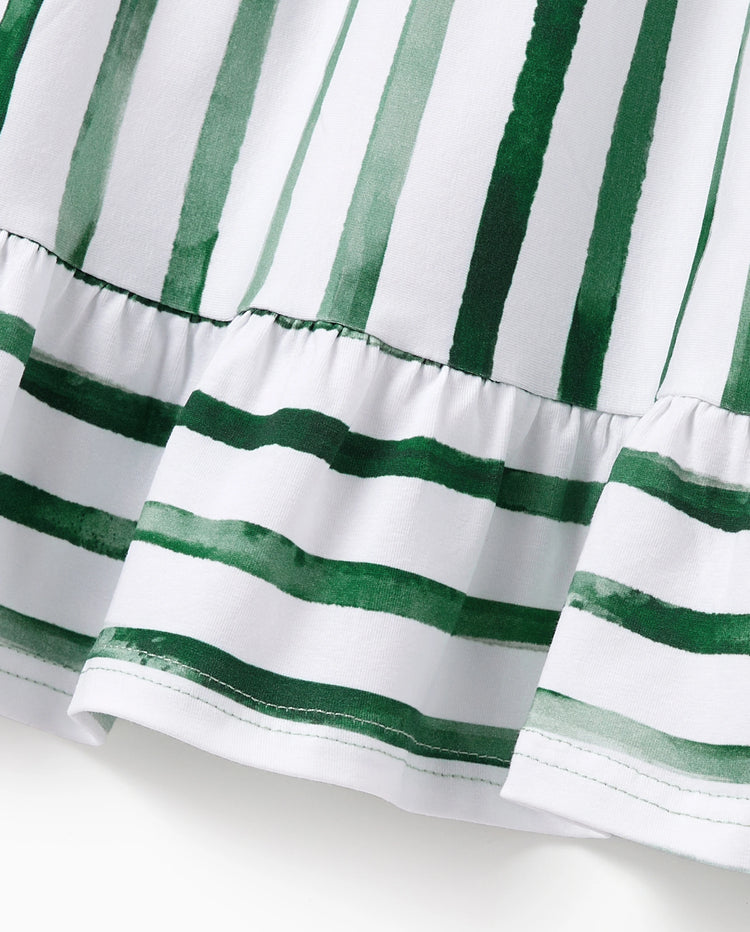Conjunto de ropa de algodón para papá e hija Conjunto de camiseta a rayas y vestido para papá, mamá, niños y bebé, perfecto para salidas familiares y fotos de verano Verde