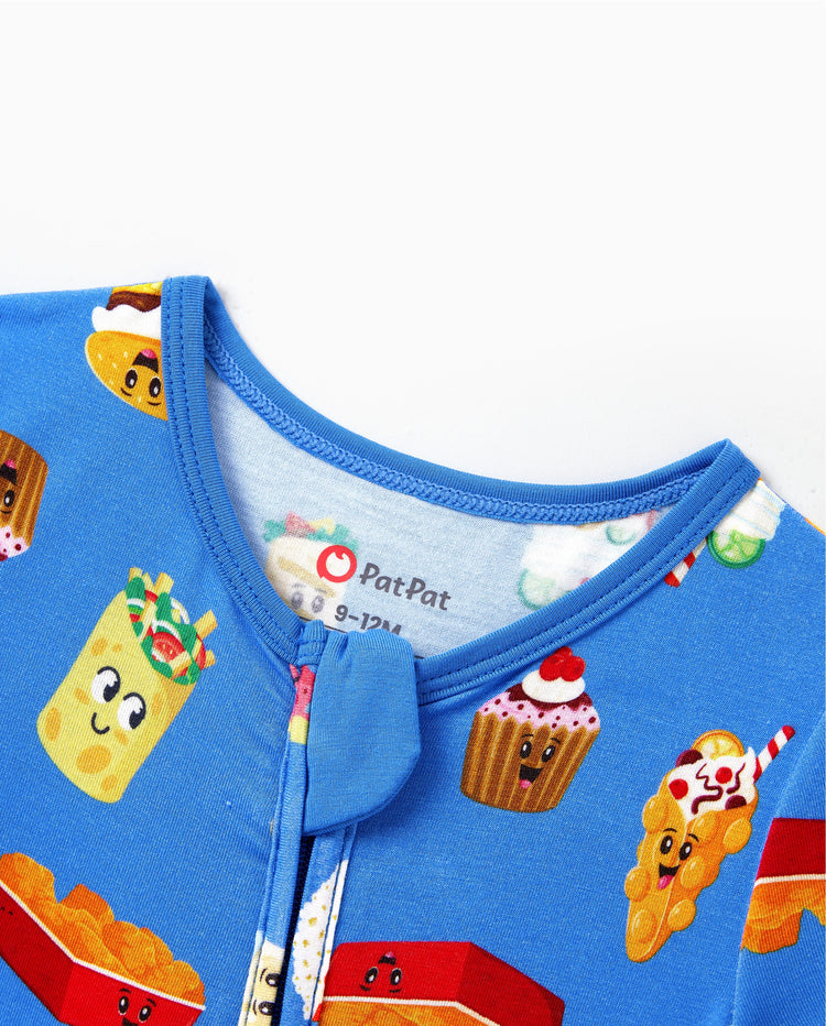 Pyjamas en bambou Maman & moi Pyjamas en bambou ultra doux pour hommes, femmes, enfants et tout-petits, motif mignon burger & frites, pyjama à manches courtes (ajusté pour enfants) Bleu royal