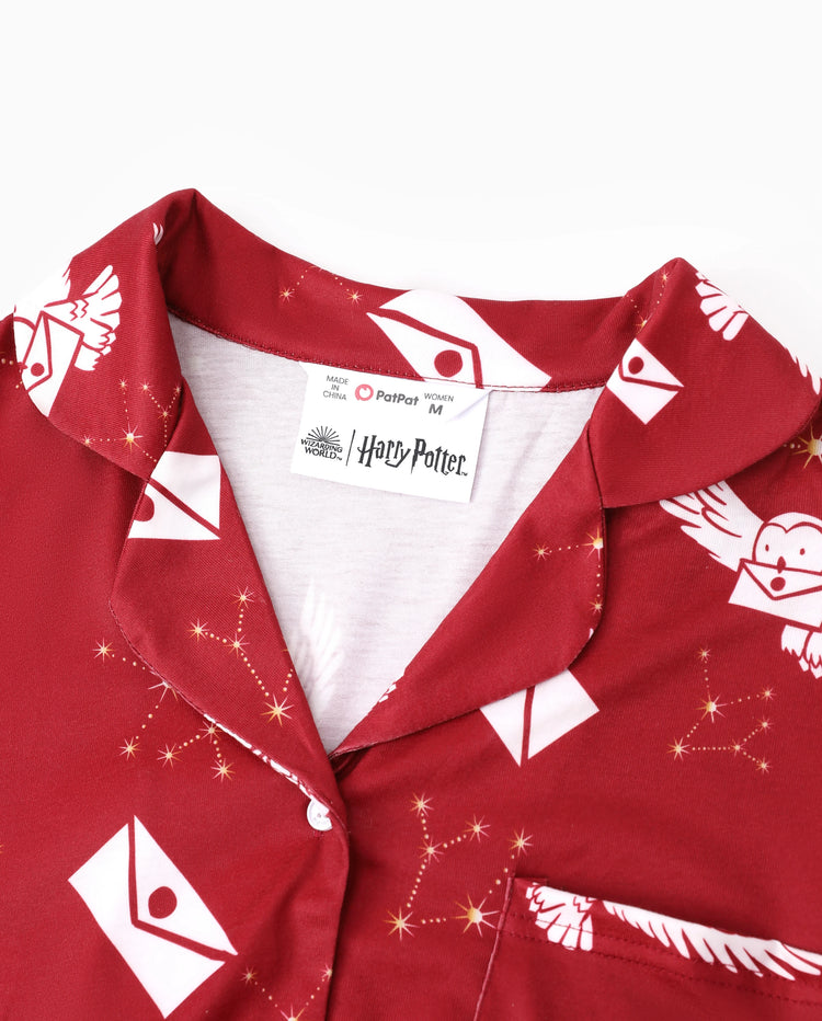 Harry Potter Family Matching 2pcs Christmas Owl Pattern Lapel Long-sleeve Pajamas Set (Flame Resistant) MultiColour