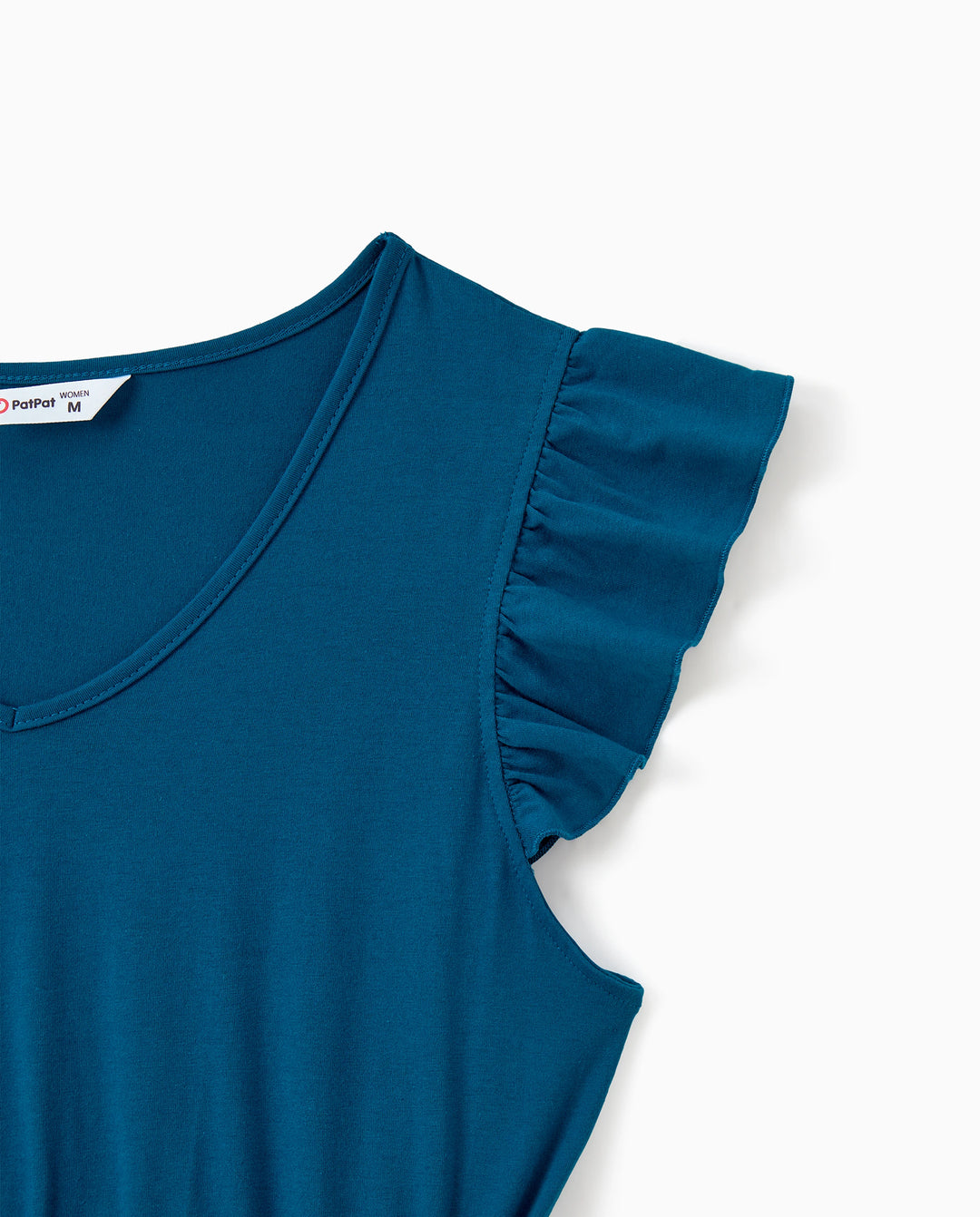 Conjuntos de vestidos para mamá y niña con escote en V sólido, mangas con volantes y combinación de estampado floral Azul celeste-