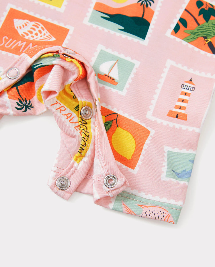 Pijamas familiares de bambú para mamá y niña con estampado de tema vacacional, pijama de manga corta a juego (ajustado para niños) Bloque de color