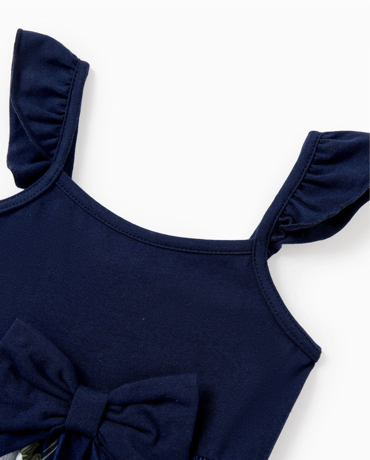 Conjunto Mamá y Yo Vestido sin Mangas con Estampado Floral y Detalles a Juego Azul Oscuro