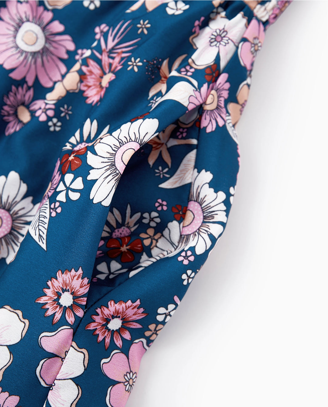 Tenues Maman & moi Chemise à col à manches courtes imprimé floral intégral ou robe sans manches à nouer pour les vacances d'été CYAN-