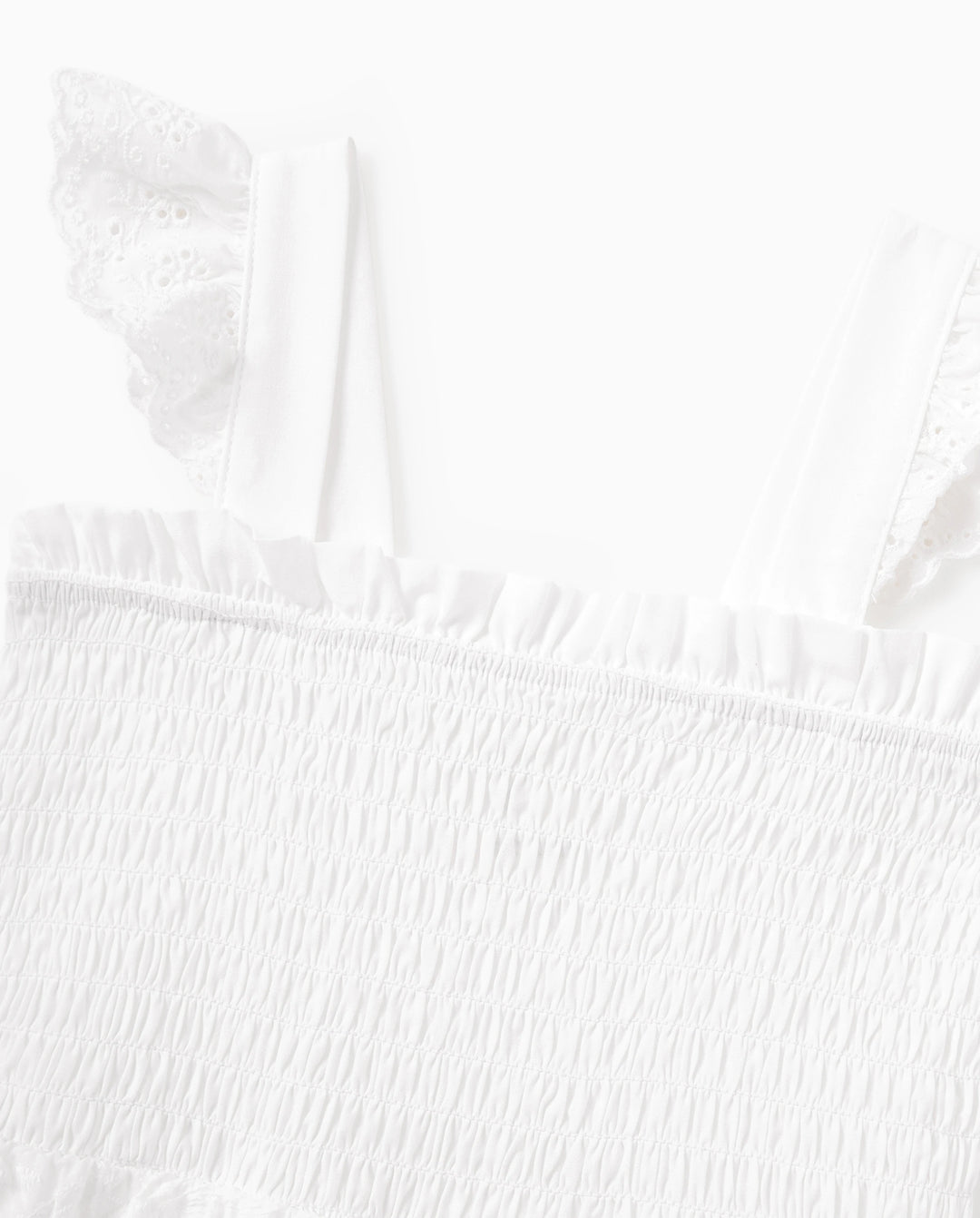 Vestidos de algodón a juego para mamá y yo Vestidos fruncidos con ojales y tirantes con volantes, perfectos para salidas y fotos familiares en verano Blanco