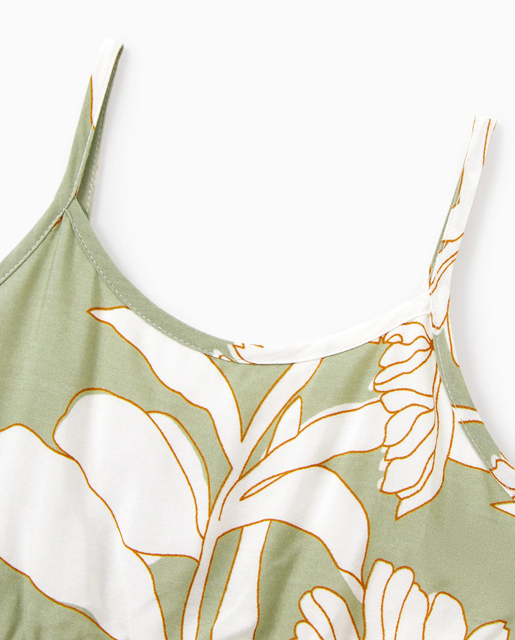 Toddler/Kid Girl Outfits Tropical Floral Print Strap Dress Pale Green