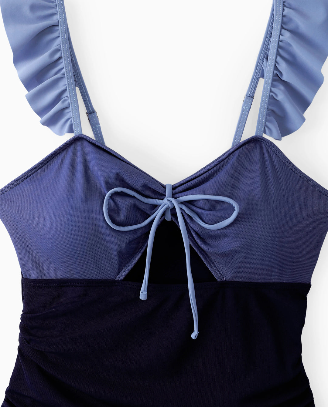 Traje de baño familiar a juego con cordón ajustable o traje de baño de una pieza con volantes, malla recortada y lazo fruncido (secado rápido) multicolor