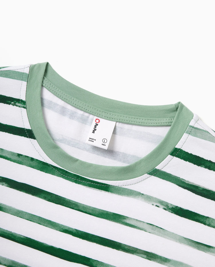 Conjunto de ropa de algodón para papá e hijo Camiseta a rayas verdes y vestido para papá, mamá, niños y bebé, perfecto para salidas familiares y fotos de verano verde