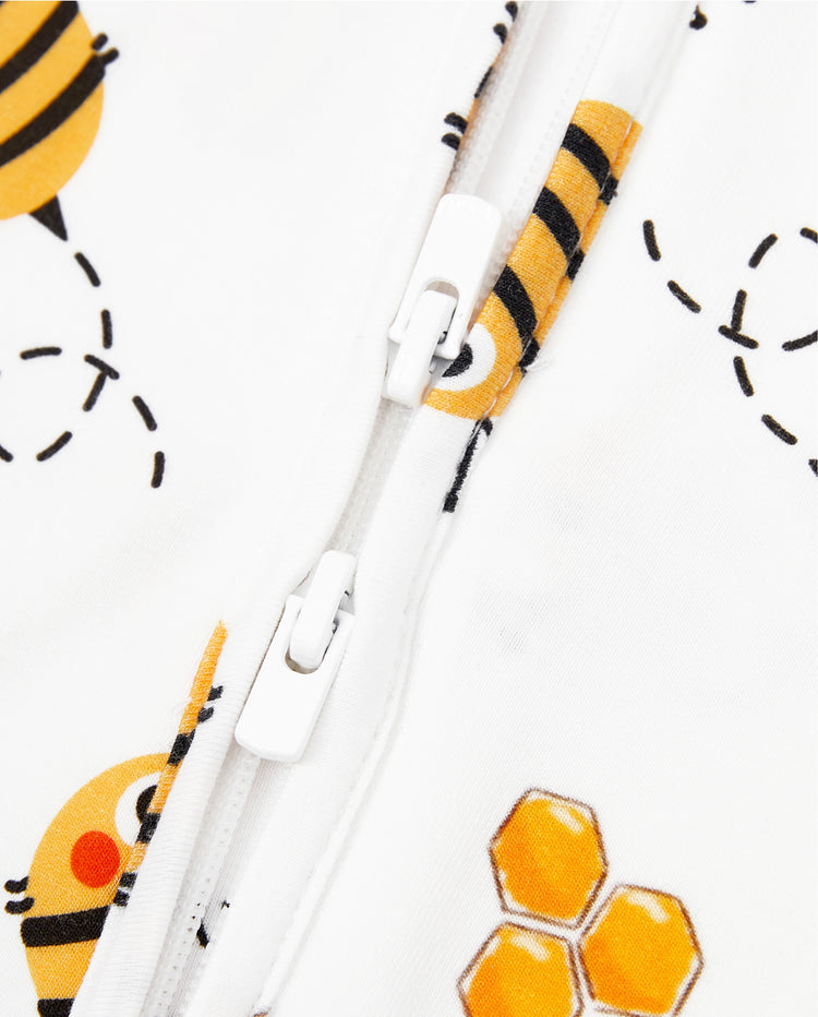 Mommy & me Bamboo Pajamas Soft Bamboo Viscose PJs for Men Women Kids Toddler, Cute Bee Print Sleepwear with Short Sleeve Top and Long Pants White
