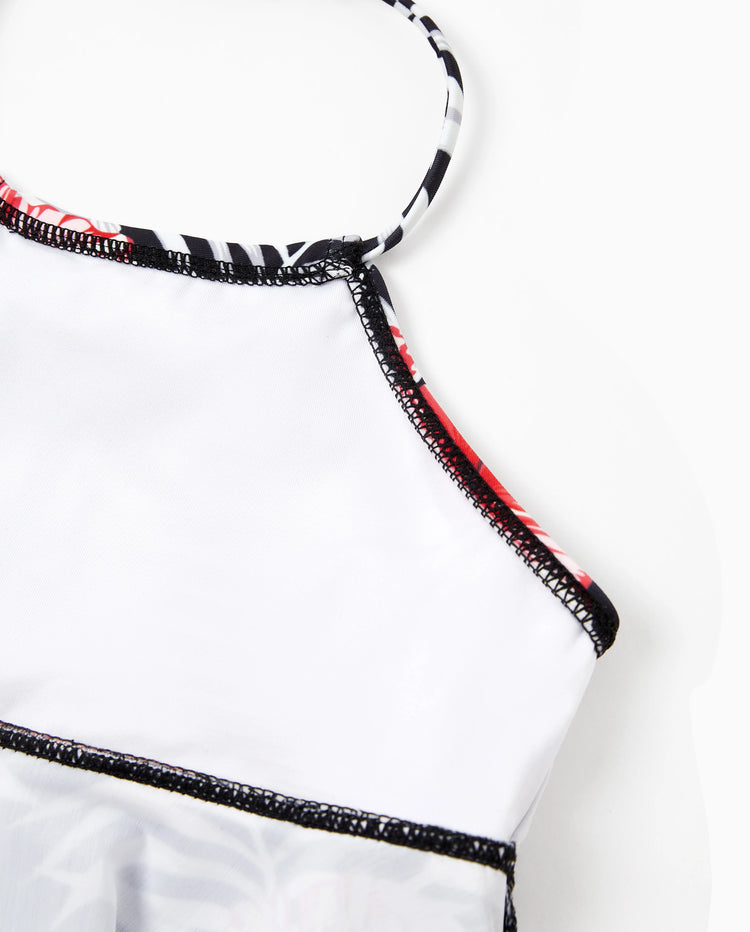 Bañador de dos piezas halter con flores tropicales para niña pequeña Negro