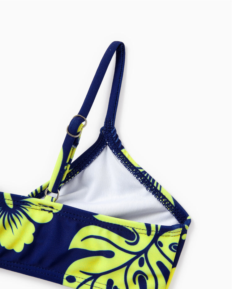 Daddy & Daughter Tropical Floral Swimsuits Halter Bikini & Swim Trunks Set Deep Blue