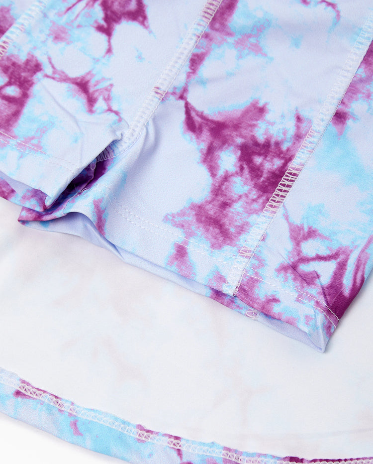 Matching Mommy and Me Tie Dye Skirt Set Halter Crop Top & Flowy Skirt Outfit, Cute Summer Twinning Looks for Vacation & Photos Purple