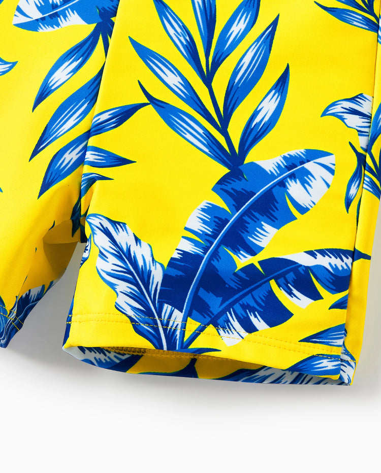 Short de bain à imprimé feuilles jaunes Daddy & Son avec option paréo Jaune