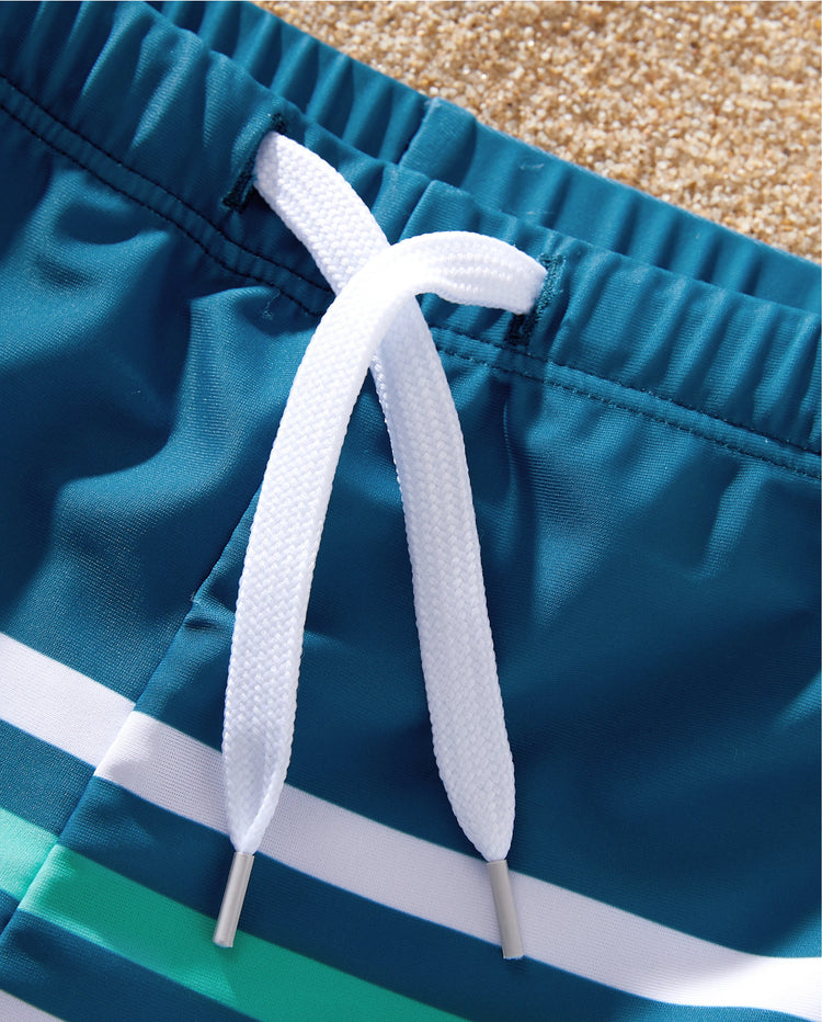 Maillots de bain rayés bleu sarcelle Papa & Fille Ensemble bikini froncé & short de bain Multicolore