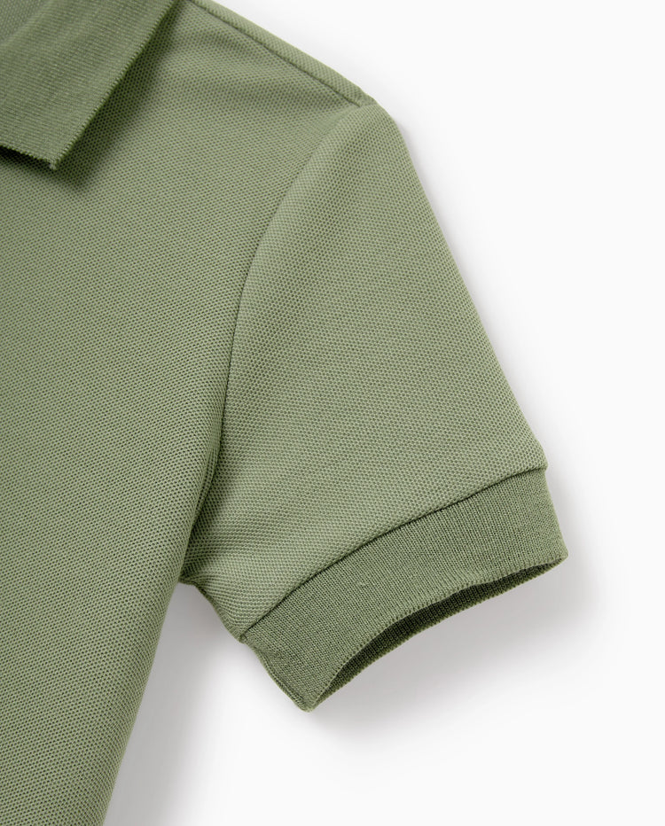 Daddy & Daughter Polo Collar Short-sleeve Shirt or V-neck Strappy Mesh Dress Green
