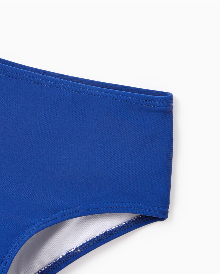 Vestido de baño de un solo hombro con bloques de color para niña pequeña Azul