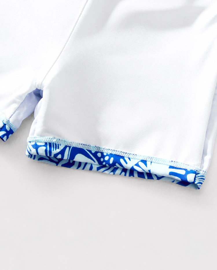 Traje de baño con estampado de conchas para papá e hijo Bikini floral de dos piezas y set de shorts para mamá, papá y niños, perfecto para días de playa y fiestas en la piscina azul
