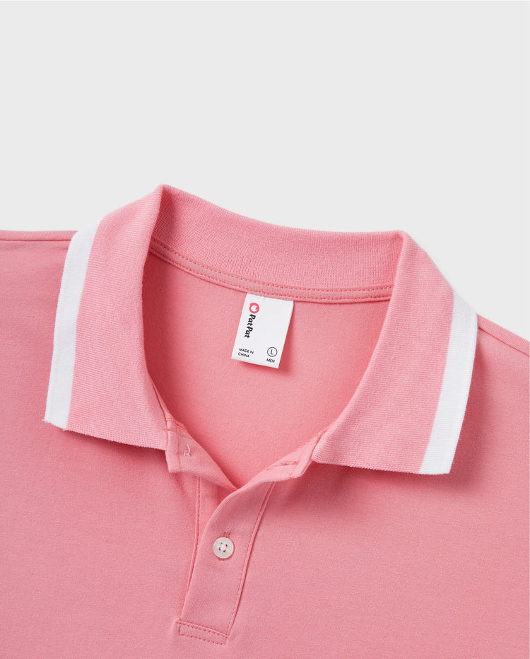 Conjunto familiar a juego para papá y yo: conjunto con camisa polo de manga corta de color sólido o vestido con estampado floral y detalles calados Rosa
