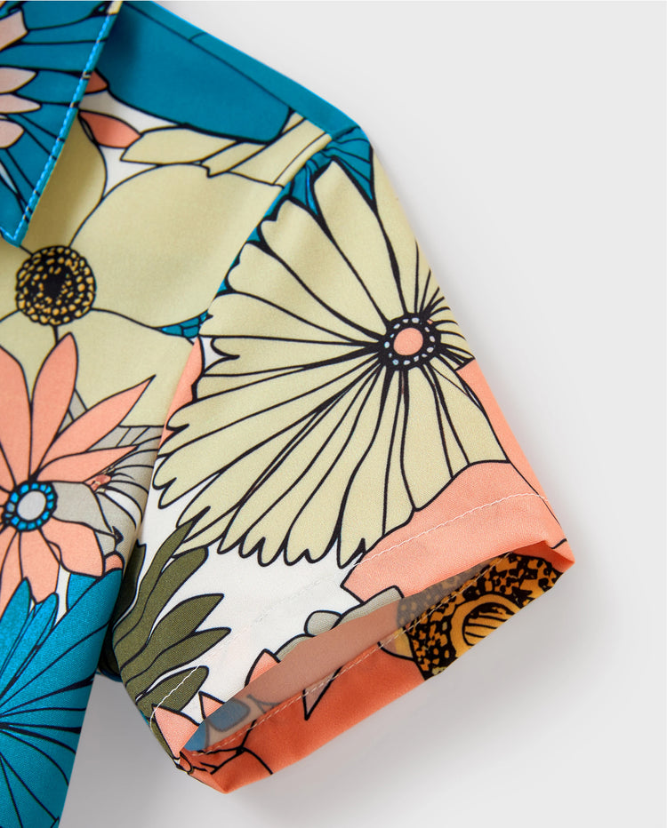 Daddy & Son Set Sun Flower Print Short-sleeve Collar Shirt for Summer Vacation Multi-color