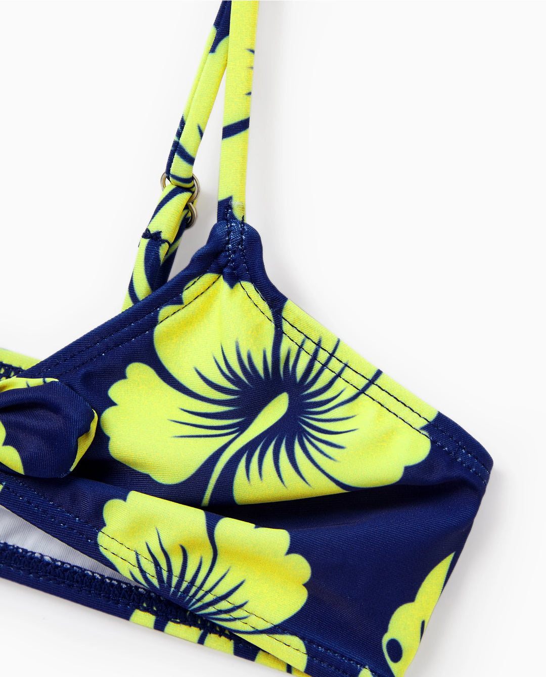 Bañadores tropicales con flores para niña pequeña Bikini halter azul profundo