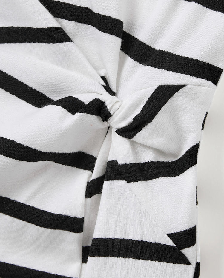 Daddy & Daughter Cotton Set Black and White Stripe T-shirt or Strap Bodycon Dress Black+White
