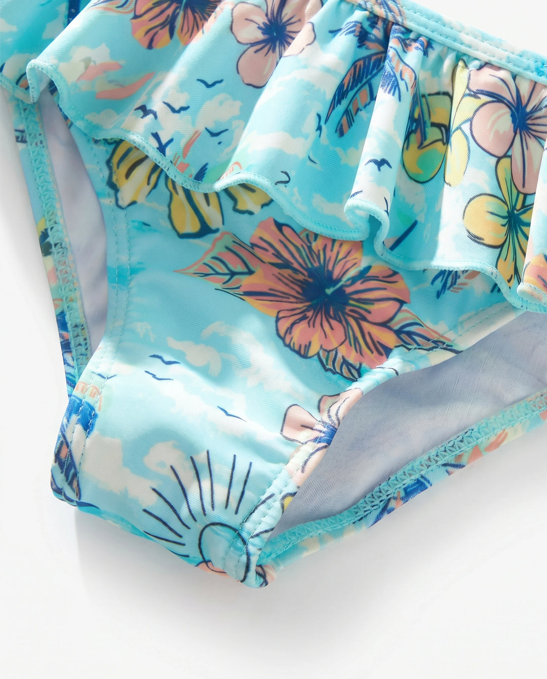 Maillots de bain Papa & Fille Imprimé tropical, Maillot deux pièces fille pour vacances d'été à la plage Bleu clair