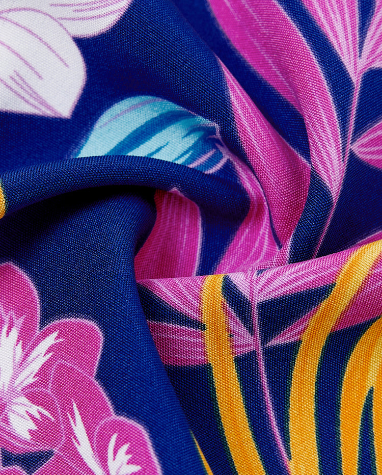 Tenues hawaïennes pour petite fille/enfant Robe à bretelles imprimé floral tropical pour les vacances Bleu profond