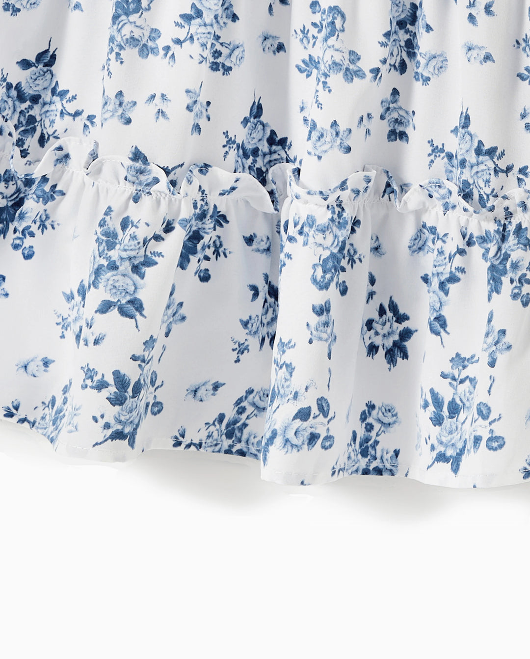 Vestido casual para niña pequeña/niña con fruncido floral azul y blanco