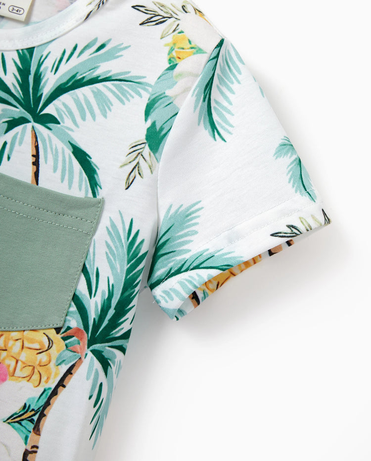 Conjuntos con estampado tropical para papá e hijo, conjunto de camiseta de algodón para papá e hijos Verde
