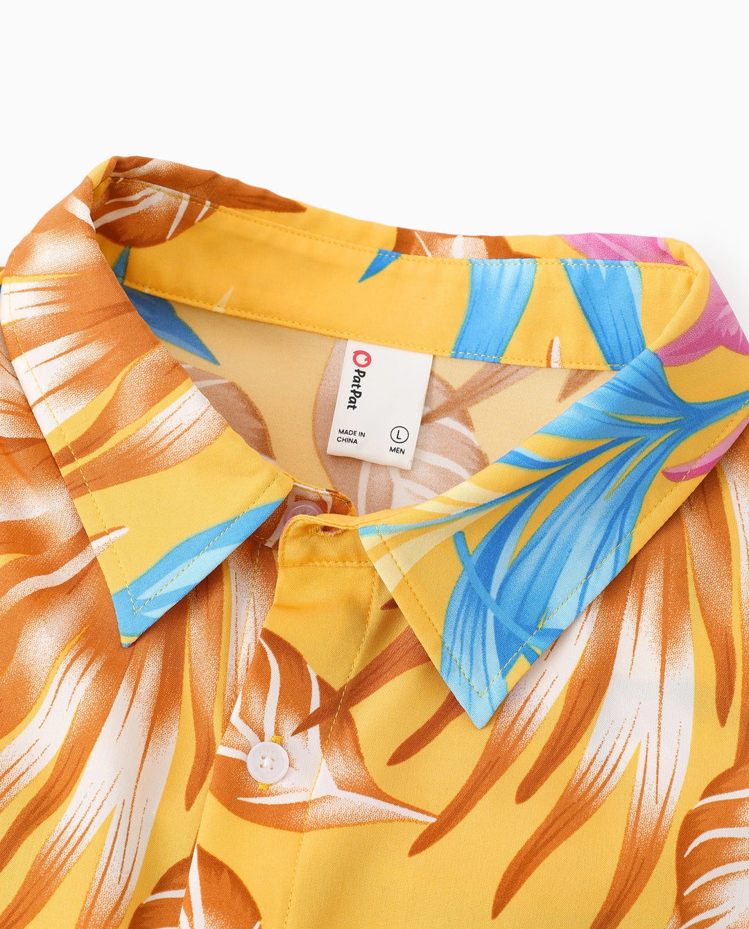 Ensemble assorti famille Papa et Moi : Ensemble jaune chemise à manches courtes ou robe à bretelles à imprimé feuilles tropicales Jaune