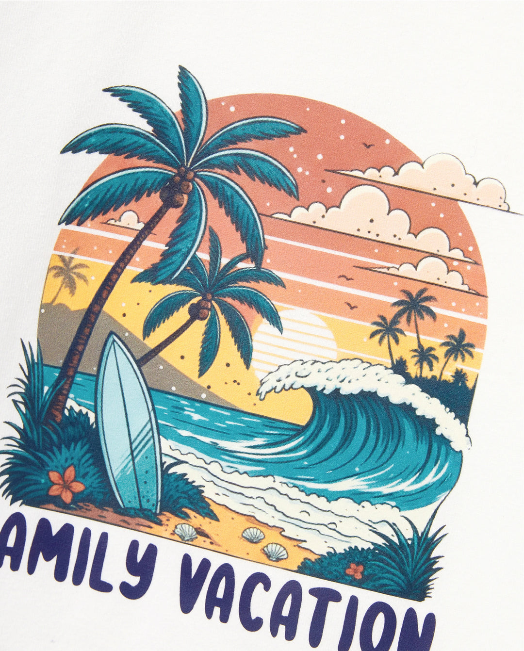 Camisetas de algodón con gráfico "Vacaciones en familia" para papá e hijo Camiseta con estampado tropical de surf Multicolor