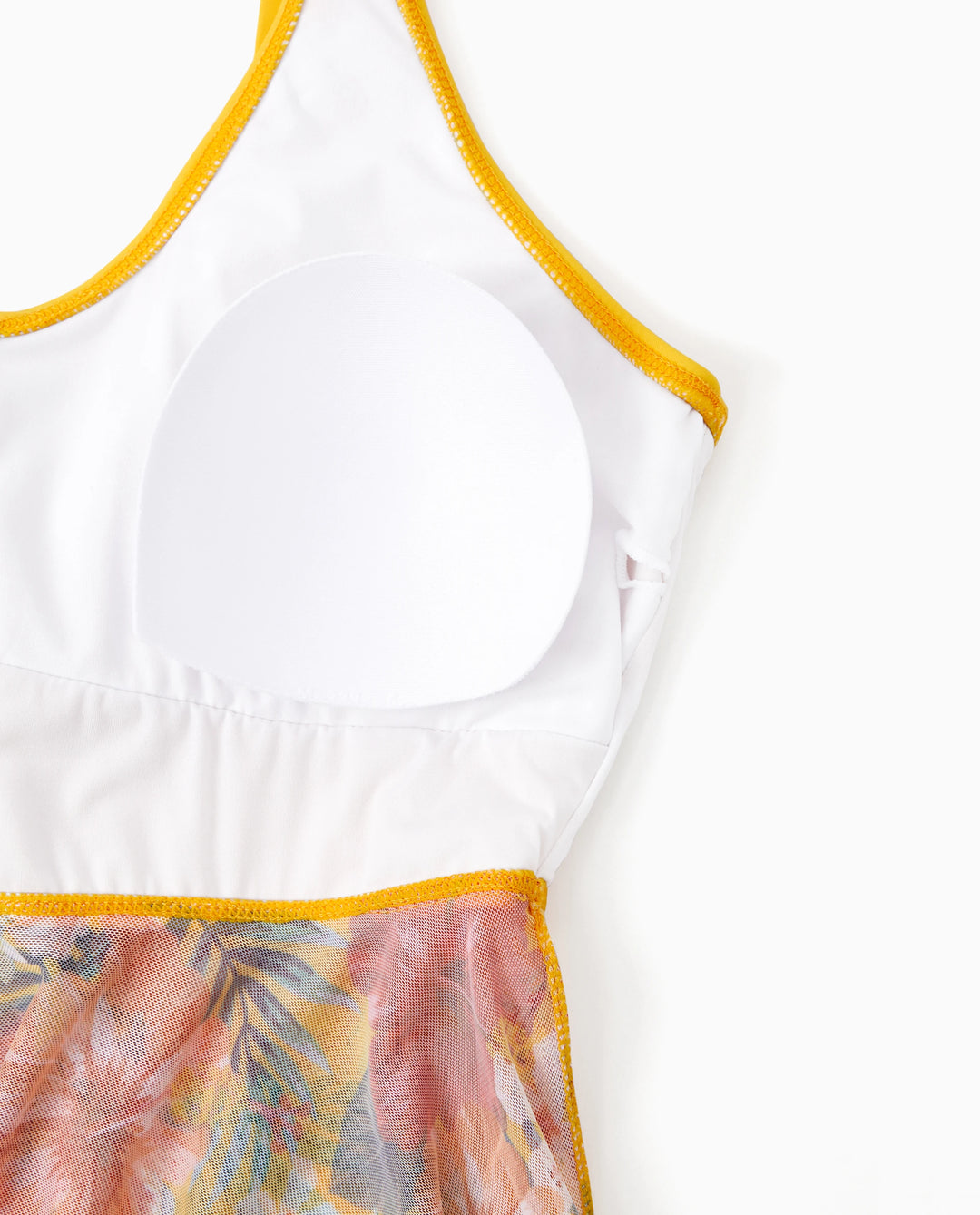 Mommy & me Floral Drawstring Flowy Spliced Mesh Swim Dress with Triangle Swim Bottom Yellow
