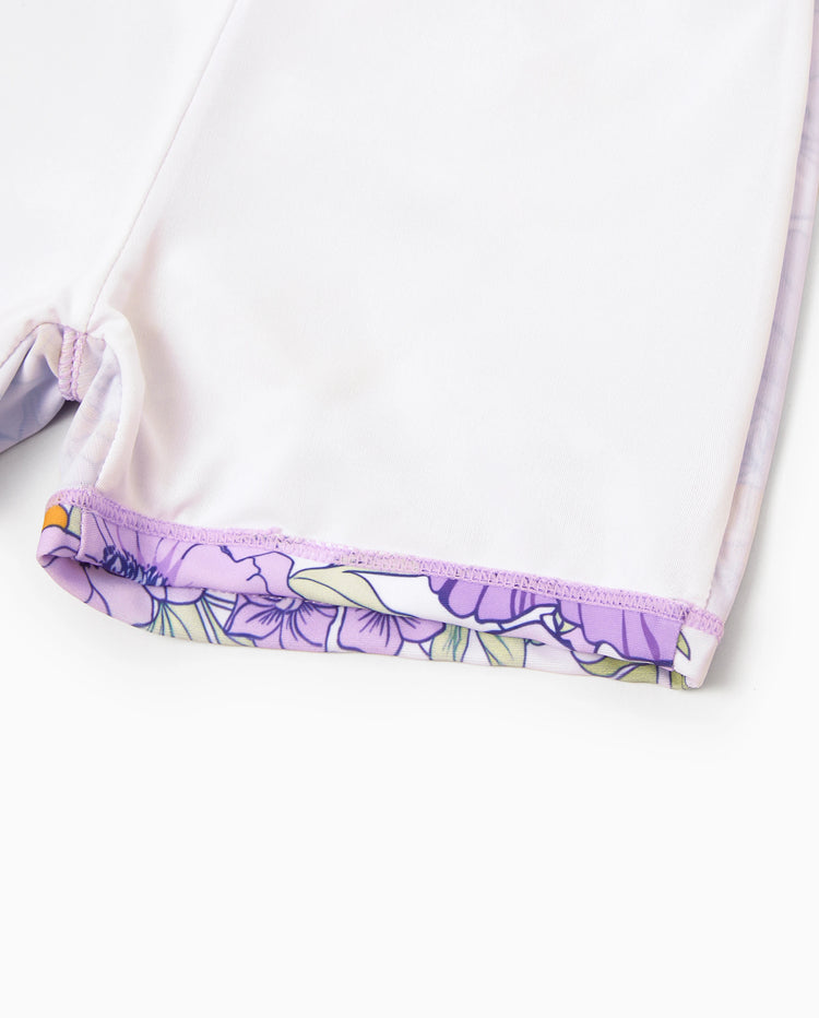 Daddy & Son Floral Print Swimsuits Ruffled One-Piece Bathing Suit & Swim Trunks Set Purple