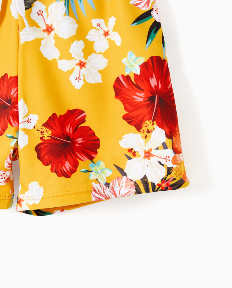 Shorts de bain à cordon et bas de maillot triangle à fleurs Papa & Fils Jaune