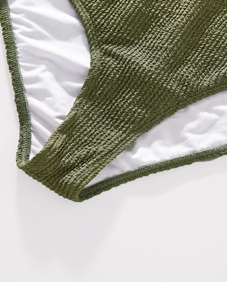 Bañador de una pieza con bloques de color y rayas, un solo hombro para niña pequeña Verde militar