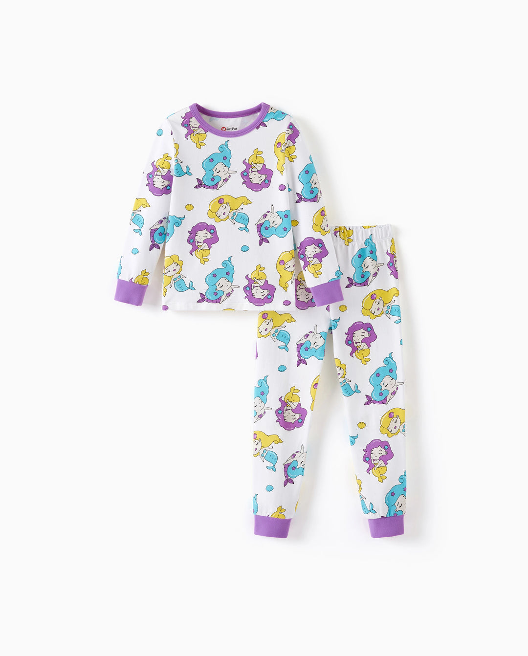 Toddler / Kids 2-piece Organic Cotton Pajamas with Childlike Print Snug fit Pjs for Girls / Boys White