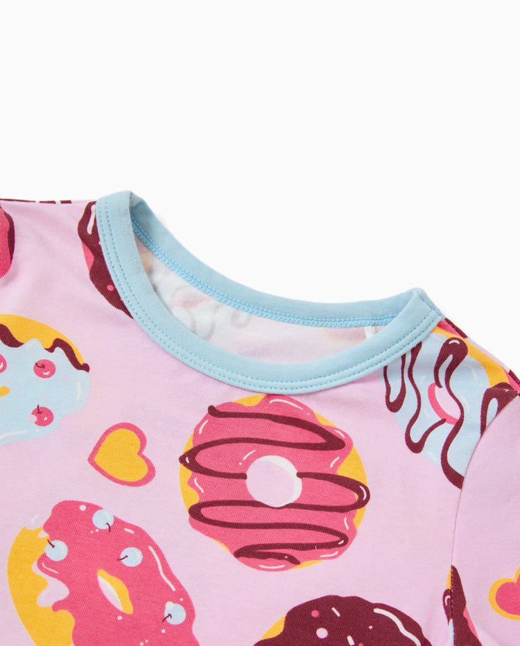 Pyjama 4 pièces en coton biologique pour tout-petits/enfants, ensemble 4 en 1 coupe ajustée pour filles, bleu clair