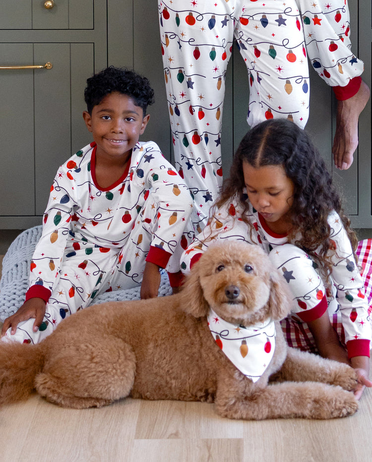 Christmas Matching Family Pajamas Xmas Lights Print White