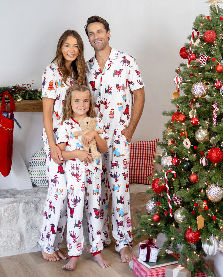 Christmas Matching Family Pajamas Festive Dog Print Red & White